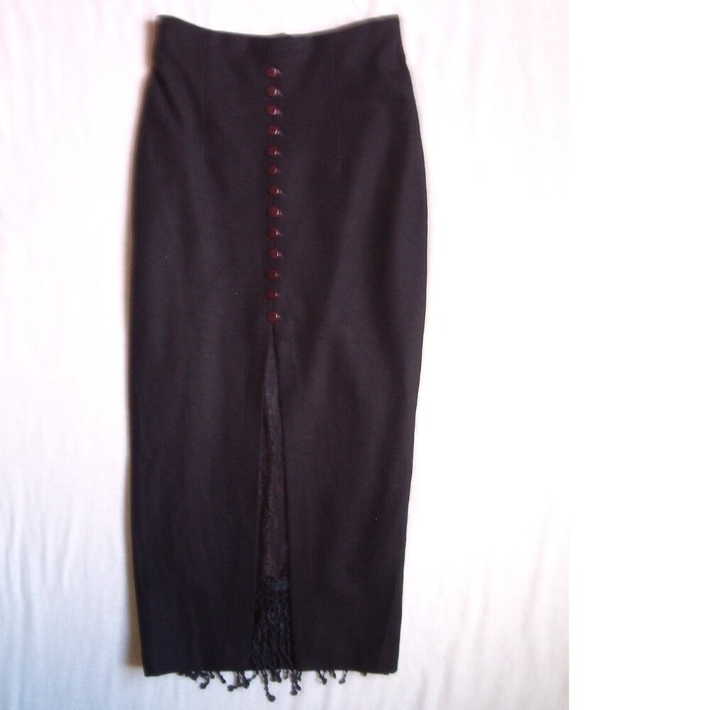 Beauty 33" Front Slit Lace Layer Long Pencil Skirt, Black, Small